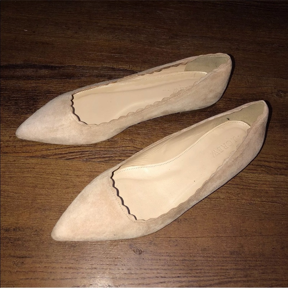 J.Crew Beige Suede Pointy Scalloped Flats